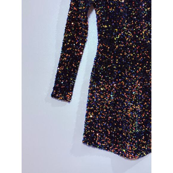 Selfie Leslie Demure Long Sleeve Open Back Dress Sequin Navy Multi Size XS - Picture 5 of 13